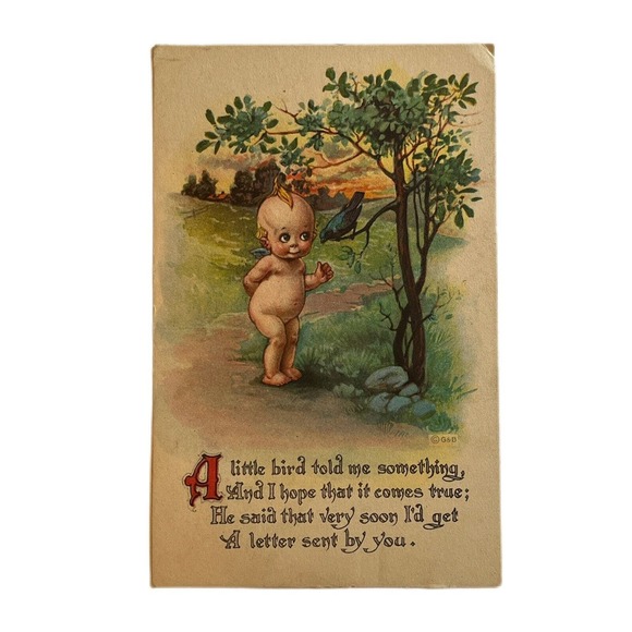 Antique 1916 Ephemera Gartner & Bender Postcard Humorous “Kewpie” Baby Raven SEE - Picture 2 of 5